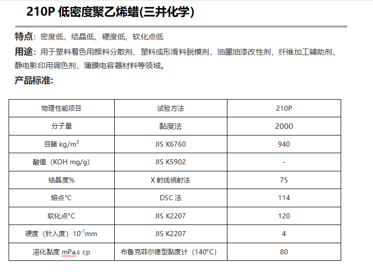 三井HI-WAX 210P低密度聚乙烯蠟( PE蠟210P )